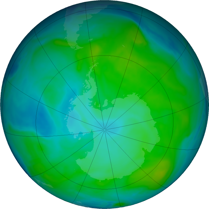 Antarctic ozone map for 06 January 2017